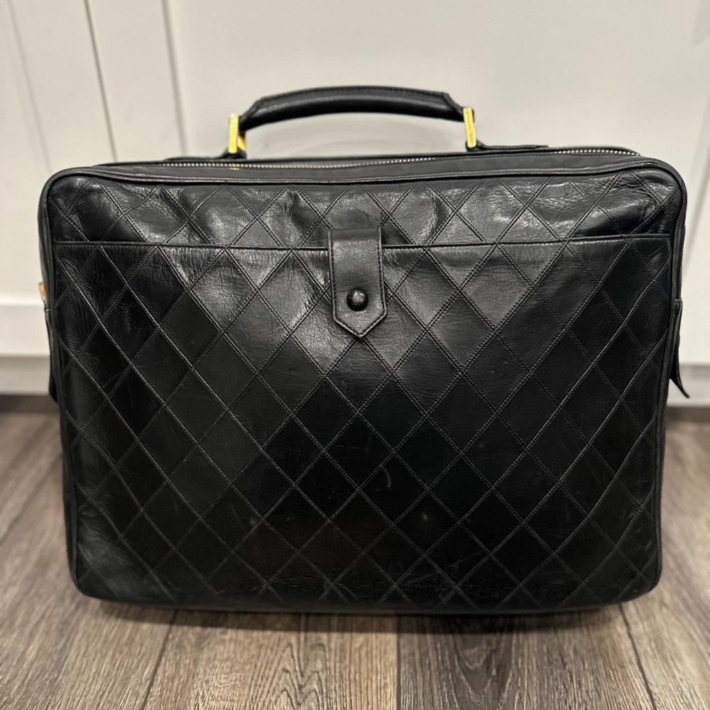 CHANEL Black Quilted Leather Briefcase